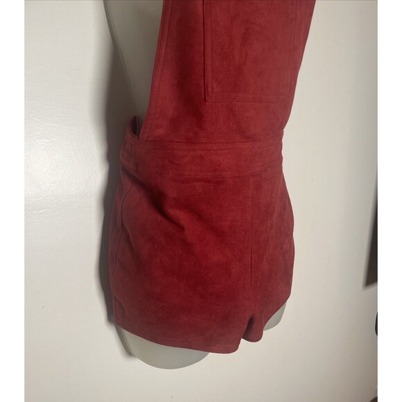 Forever 21 Overall Shorts Faux Suede Rust Orange Red Brass Buckles S - Picture 3 of 5